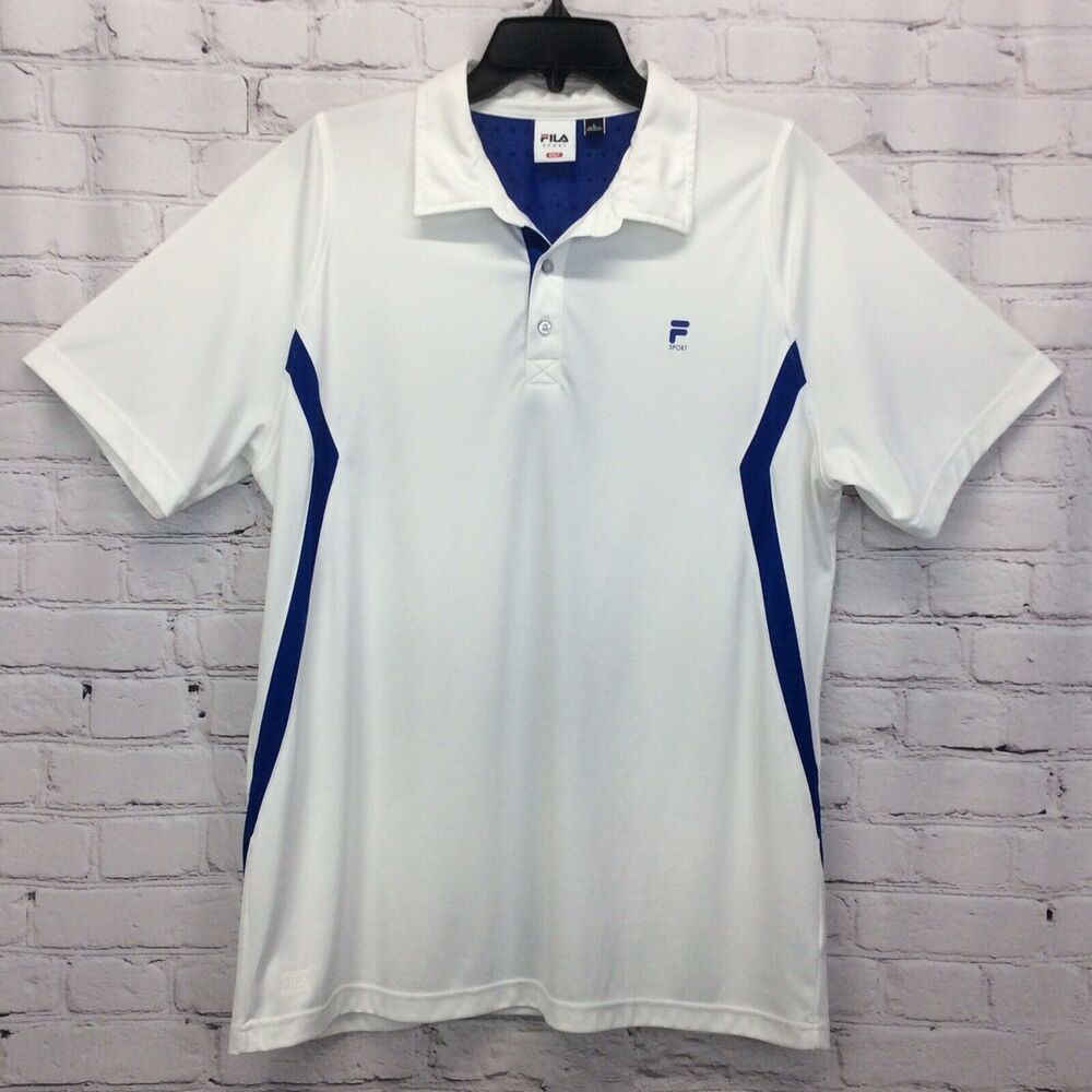 Fila Golf Polo Men’s Size L White Blue Athleisure Sport Performance Casual Beach